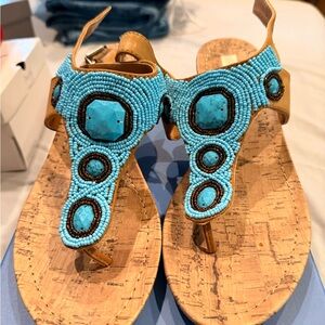 Vera Wang Turquoise Beaded Sandals